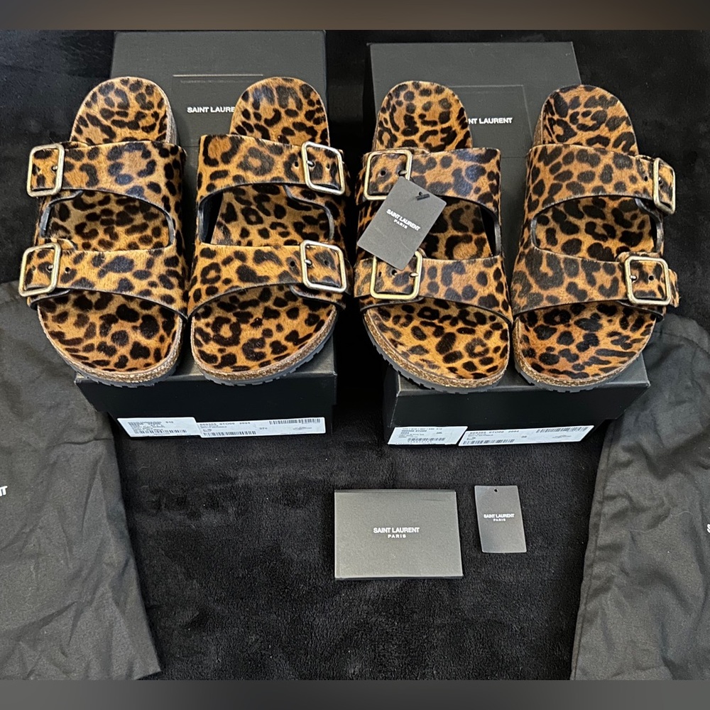 Saint Laurent Jimmy Leopard-print Calf-hair Sandals Sizes 37.5 & 38